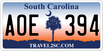 SC license plate AOE394