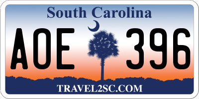 SC license plate AOE396