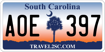 SC license plate AOE397