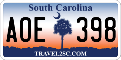 SC license plate AOE398