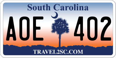 SC license plate AOE402