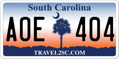 SC license plate AOE404