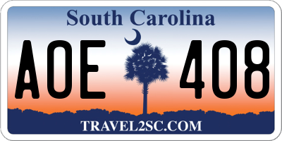 SC license plate AOE408