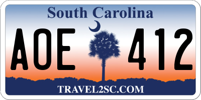 SC license plate AOE412