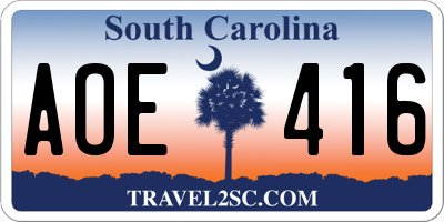 SC license plate AOE416