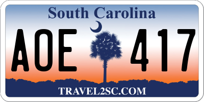 SC license plate AOE417