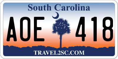 SC license plate AOE418