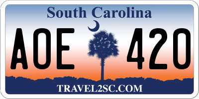 SC license plate AOE420