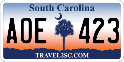 SC license plate AOE423
