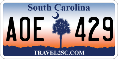 SC license plate AOE429