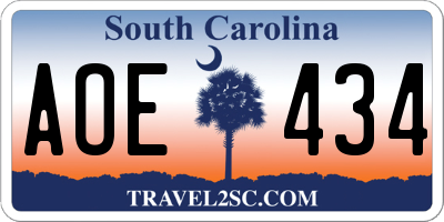 SC license plate AOE434