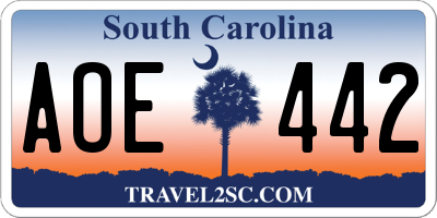 SC license plate AOE442