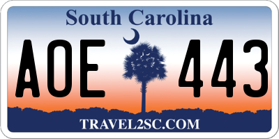 SC license plate AOE443