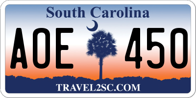 SC license plate AOE450