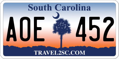 SC license plate AOE452