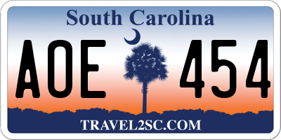 SC license plate AOE454