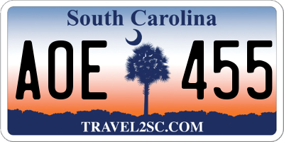 SC license plate AOE455