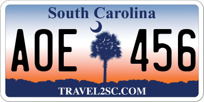 SC license plate AOE456