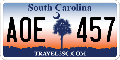 SC license plate AOE457