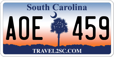 SC license plate AOE459