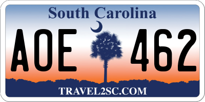 SC license plate AOE462