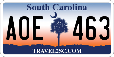 SC license plate AOE463