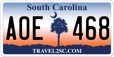 SC license plate AOE468