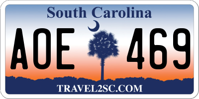 SC license plate AOE469