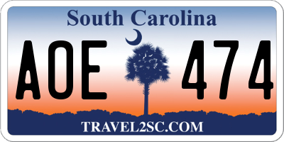 SC license plate AOE474