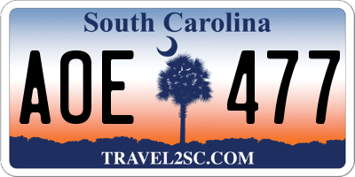 SC license plate AOE477
