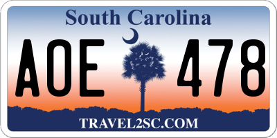 SC license plate AOE478