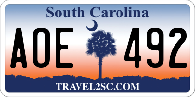 SC license plate AOE492