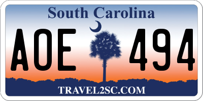 SC license plate AOE494