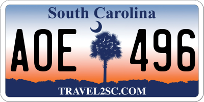 SC license plate AOE496