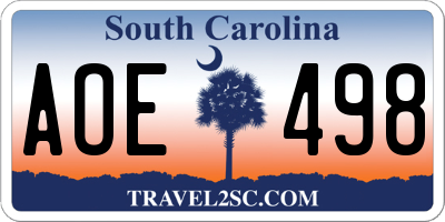 SC license plate AOE498