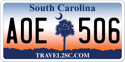 SC license plate AOE506