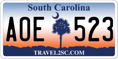 SC license plate AOE523