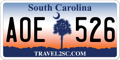 SC license plate AOE526