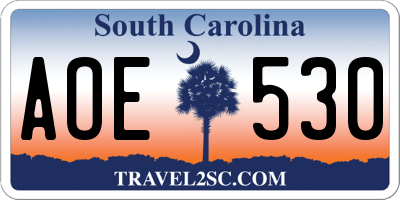 SC license plate AOE530