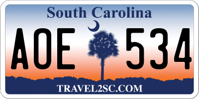SC license plate AOE534