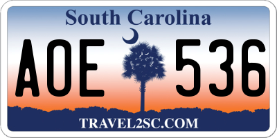 SC license plate AOE536