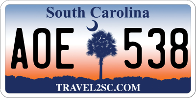SC license plate AOE538