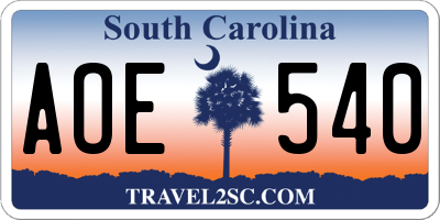SC license plate AOE540