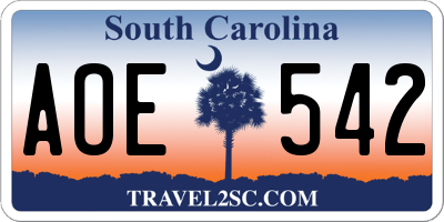 SC license plate AOE542