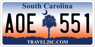 SC license plate AOE551