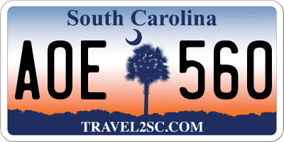 SC license plate AOE560