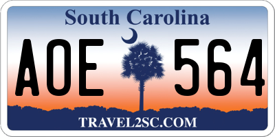 SC license plate AOE564