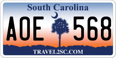 SC license plate AOE568