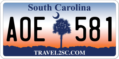 SC license plate AOE581