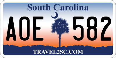 SC license plate AOE582